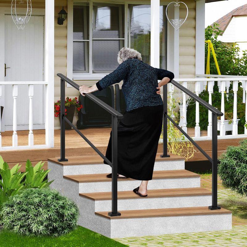 Metal Hand Rails for Outdoor Steps, Outdoor Handrail Stair Railing Kit, Exterior Hand Rails, 4 Steps