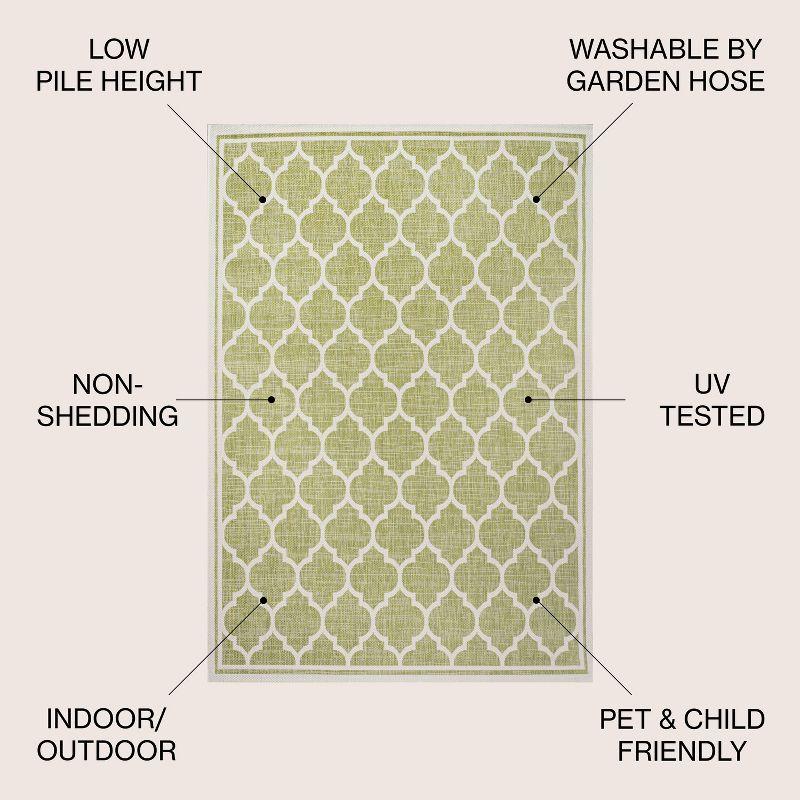 5' x 5' Trebol Moroccan Trellis Textured Weave Indoor/Outdoor Area Rug, Green/Cream - JONATHAN Y