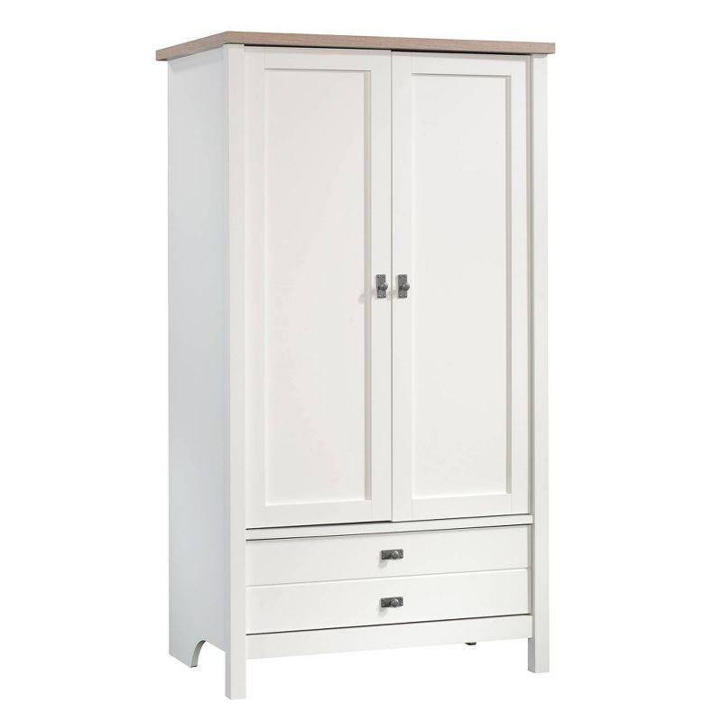 Cottage Charm Soft White Armoire with Lintel Oak Accents