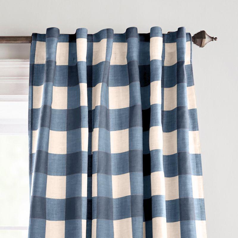 Grainger Buffalo Check Lined Room Darkening Single Window Curtain Panel - 52" x 95" - Indigo - Elrene Home Fashions