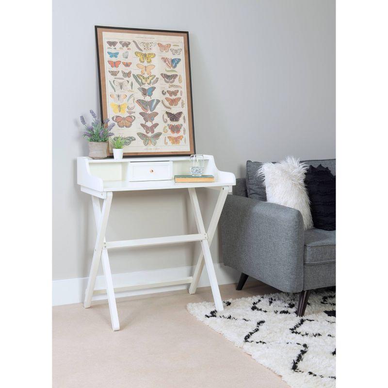 Coy Transitional Folding Small Space Secretary Desk White - Linon: Rubberwood Frame, Nickel Hardware, MDF Surface