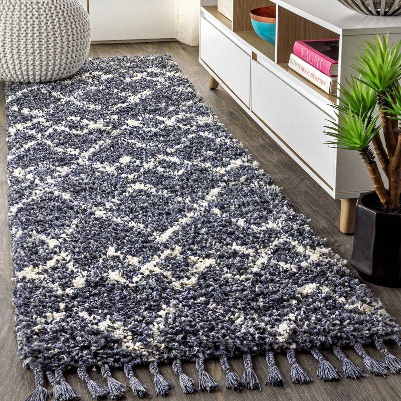 Mercer Shag Plush Tassel Moroccan Geometric Trellis Area Rug - JONATHAN Y