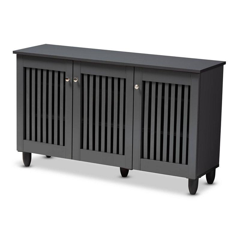 Dark Gray Wooden 3-Door Entryway Shoe Storage Cabinet