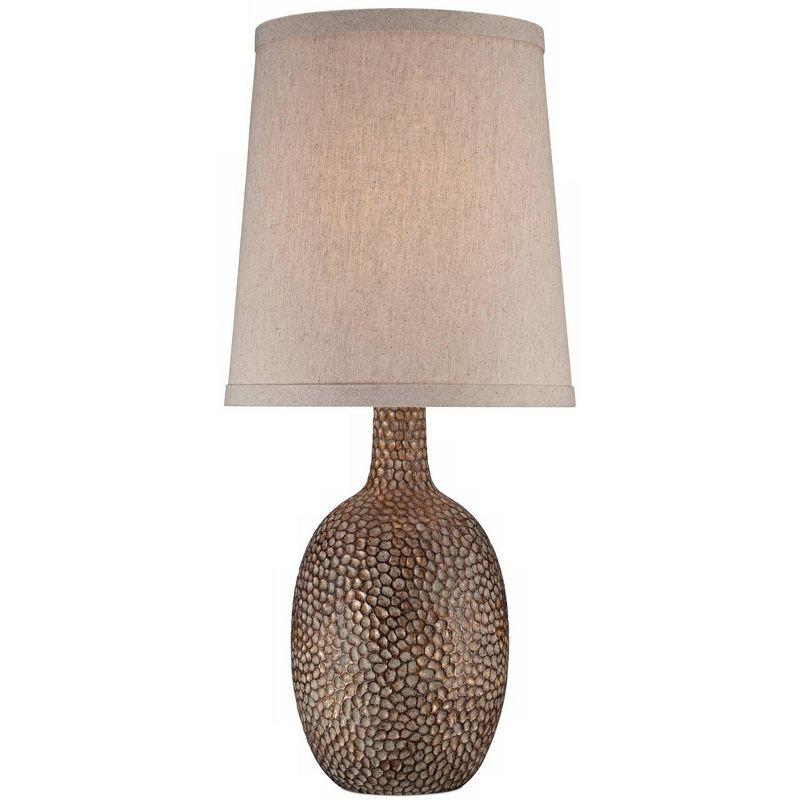 Antique Bronze Hammered Texture Table Lamp with Beige Linen Shade