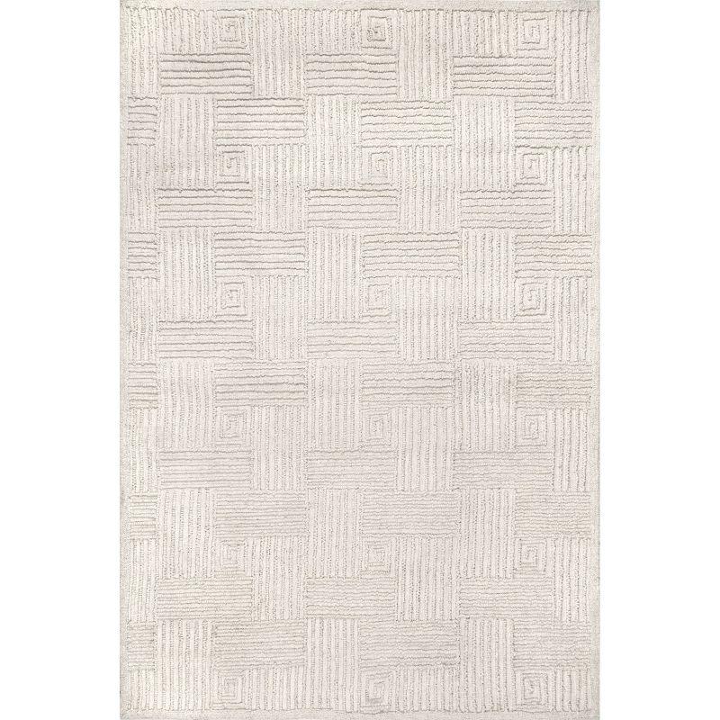 Nuloom Mallory Geometric 8x10 Wool Indoor Area Rug for Living Room Bedroom Dining Room Kitchen, Ivory