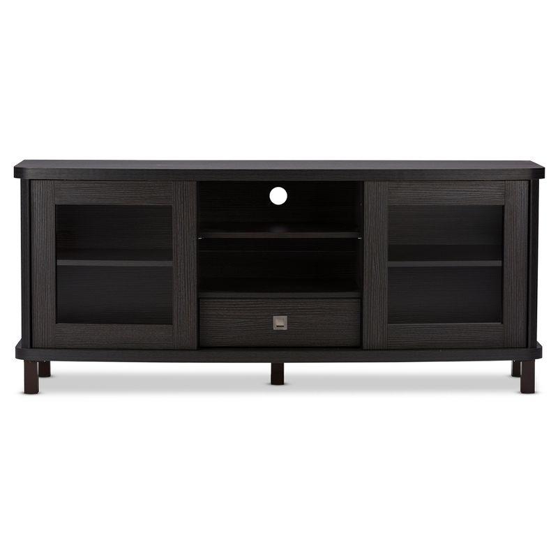 Walda Wood Cabinet with 2 Sliding Doors and 1 Drawer TV Stand for TVs up to 60" Dark Brown/Gray - Baxton Studio