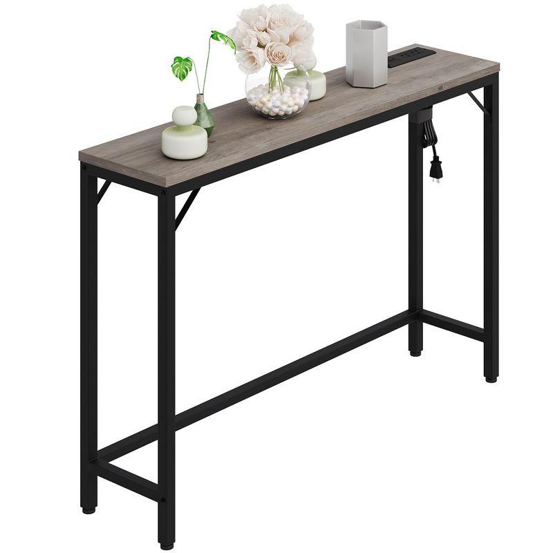 Gray Metal Console Table with Power Outlets and USB Ports