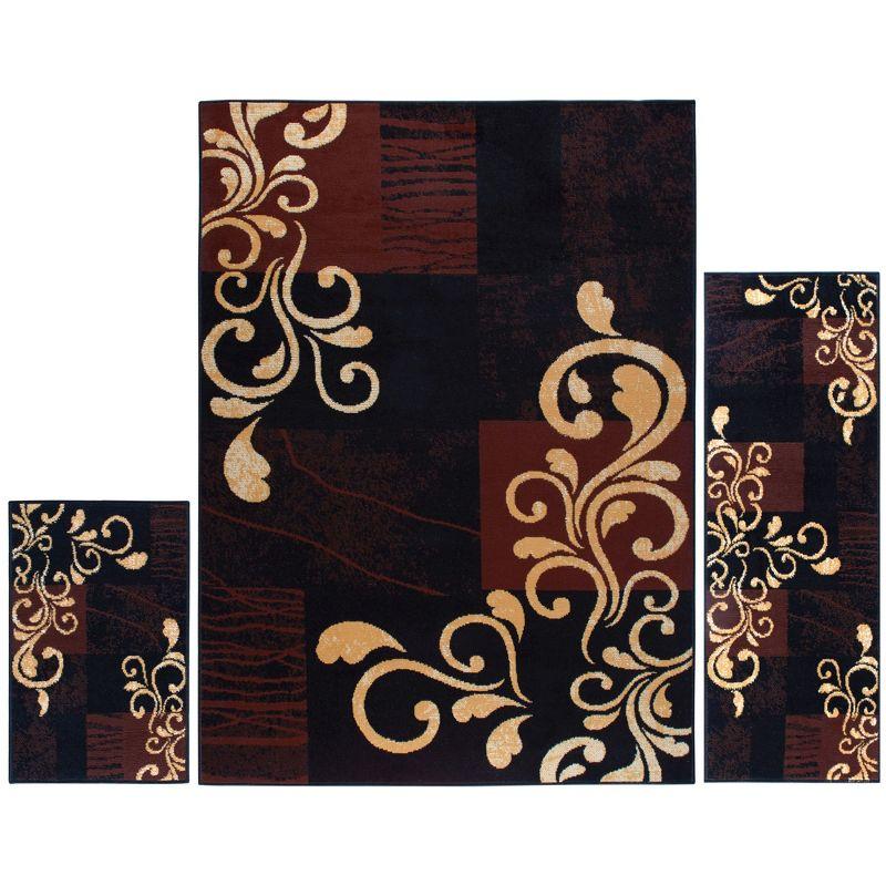 Ebony and Chocolate Synthetic Non-slip Area Rug Set