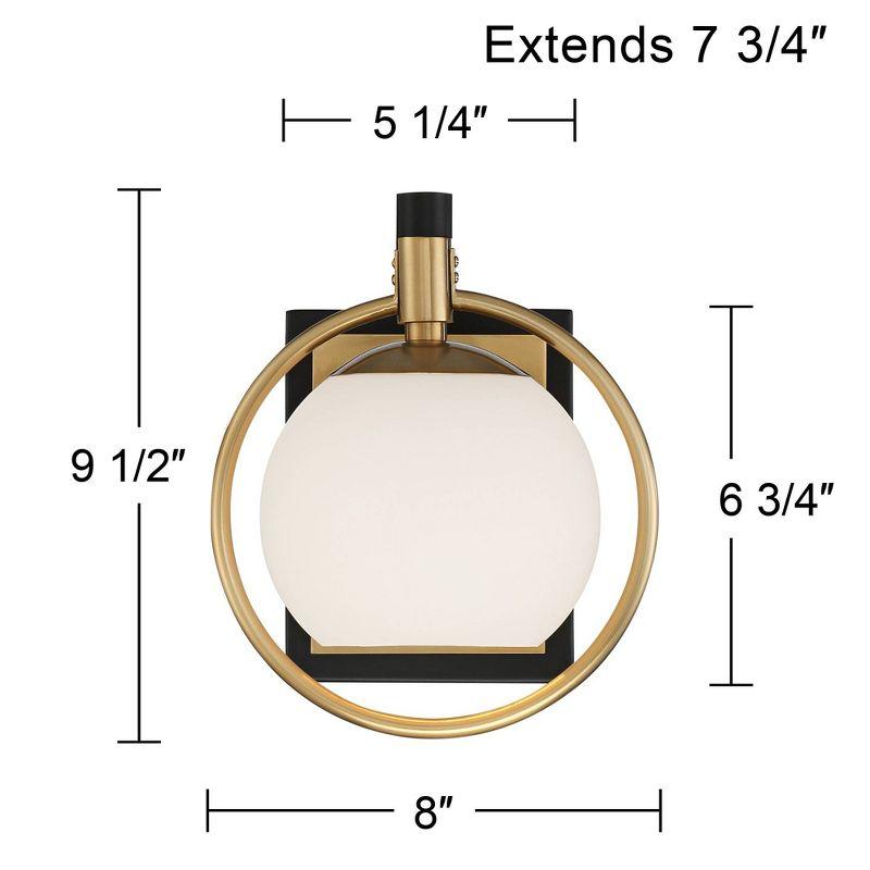 Possini Euro Design Carlyn Modern Wall Light Sconce Warm Brass Black Hardwire 8" Fixture Milky White Globe Glass for Bedroom Bathroom Vanity Reading