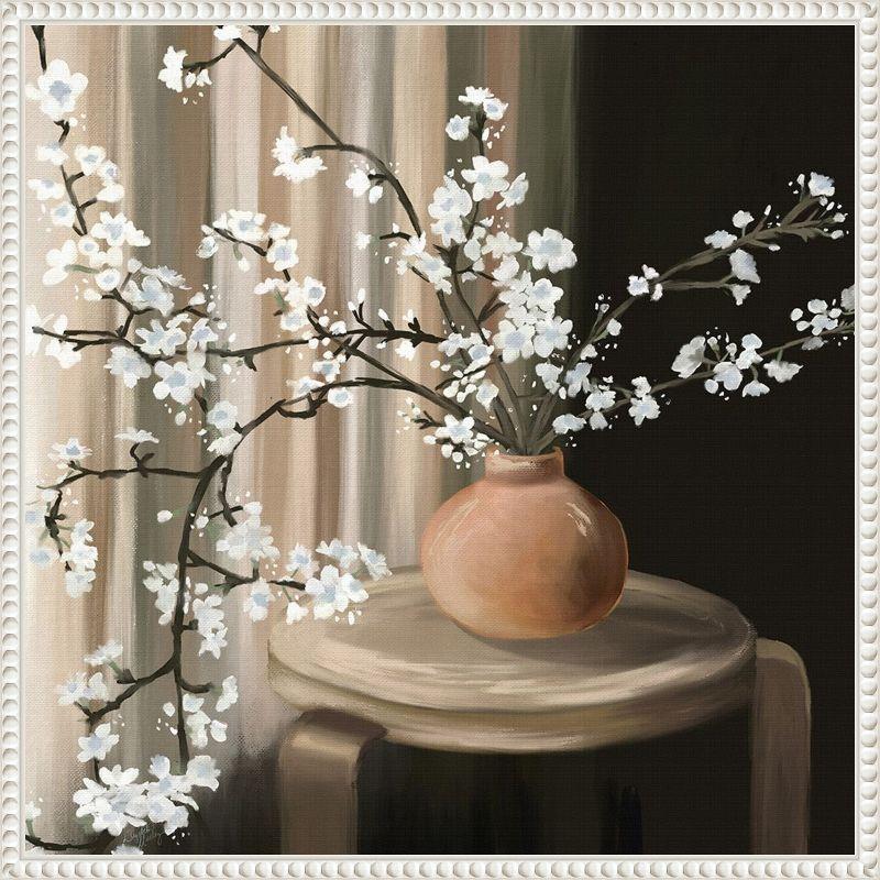 Elizabeth Medley White Blossoms Canvas Art with Beaded Frame