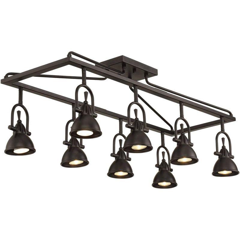 Pro Track Kane 8-Head LED Ceiling Track Light Fixture Kit Spot Light GU10 Directional Brown Bronze Finish Metal Farmhouse Rustic Cage Kitchen 36" Wide