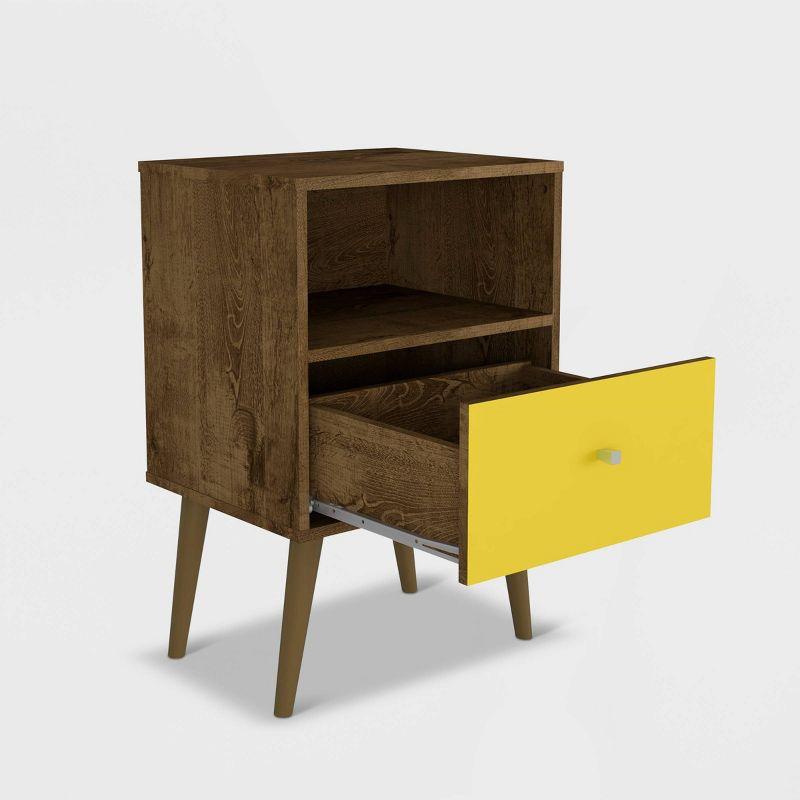 Liberty 1.0 Mid Century Modern Nightstand Rustic Brown/Yellow - Manhattan Comfort