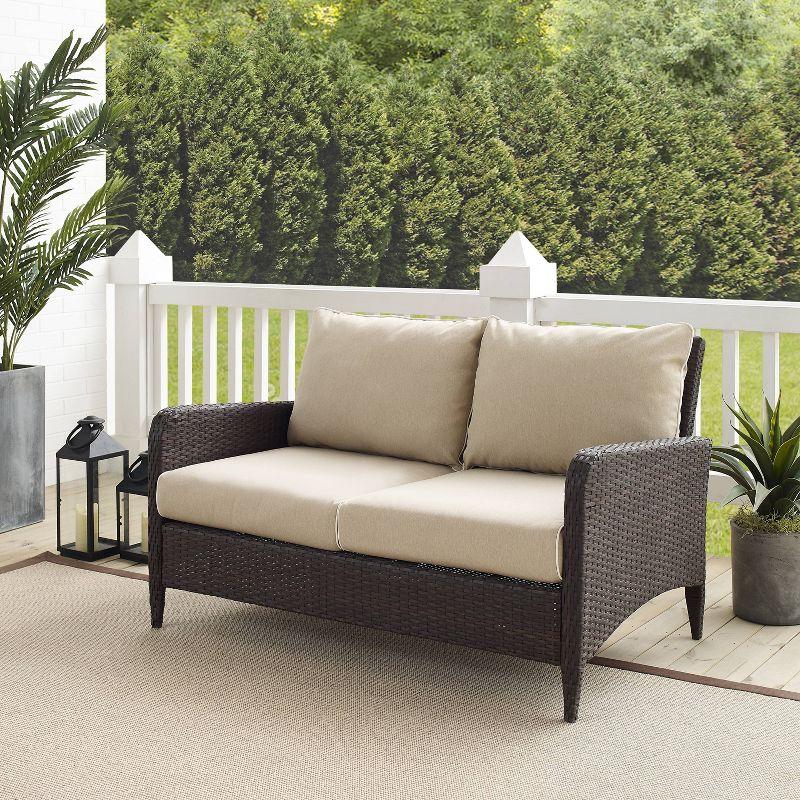 Beige Wicker Outdoor Loveseat with Steel Frame