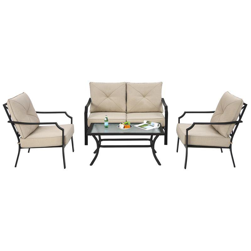 Tangkula 4 PCS Patio Furniture Set Outdoor Sectional Conversation Set w/Coffee Table & Cushions