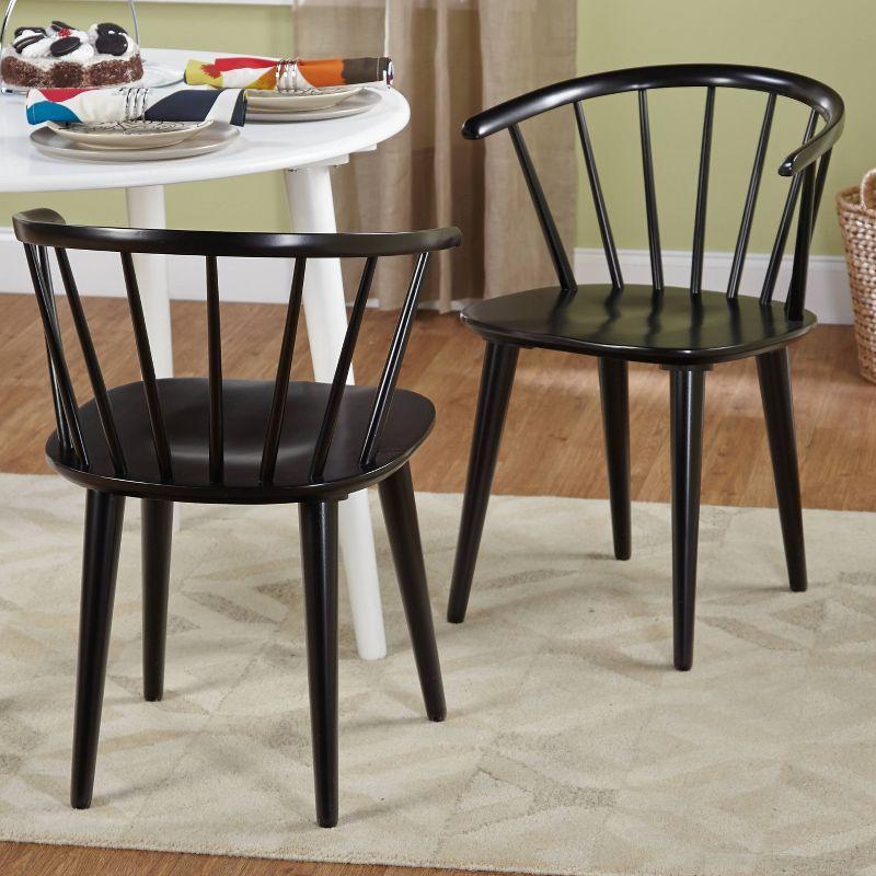 Set of 2 Black Wood Low Windsor Dining Chairs