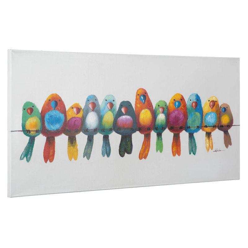 Colorful Birds on Wire Acrylic Canvas Painting, 24x48 inches