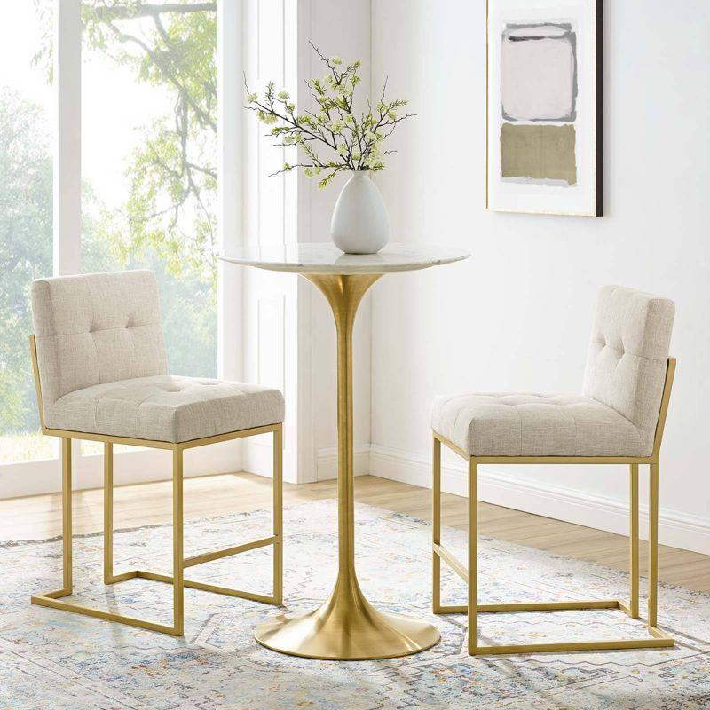 Set of 2 Beige Upholstered Gold Stainless Steel Counter Stools