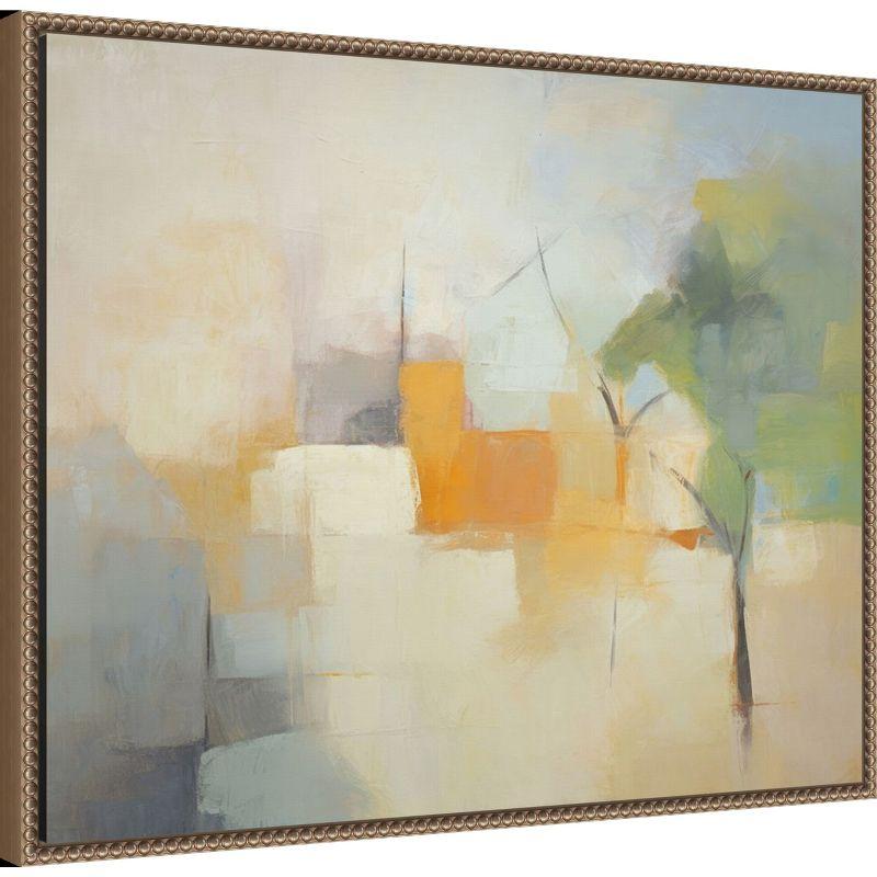 Green and Orange Abstract Landscape Canvas Art with Bronze Frame