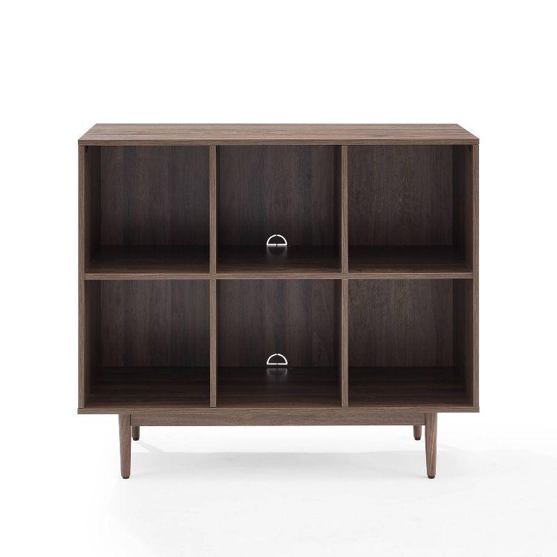 35.88" Liam 6 Cube Bookcase Walnut - Crosley: Mid-Century Design, Media Center-Compatible, Tapered Legs