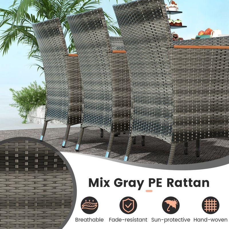 Costway 9PCS Patio Rattan Dining Set Mix Gray Acacia Wood Table Cushioned Chair