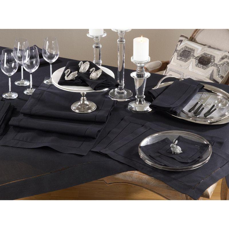 Black Polyester Dinner Napkins with Hemstitched Border, Set of 12