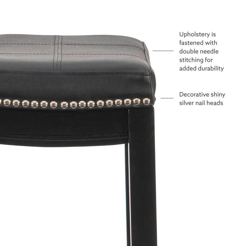 Claridge Backless Faux Leather Nailhead Saddle Barstool Black - Linon: Rubberwood Frame, 32.25" Height