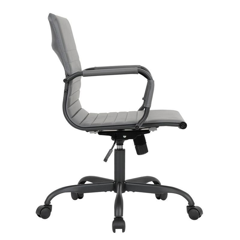 LeisureMod Harris Faux Leather Adjustable Swivel Office Conference Chair in Black Iron Frame