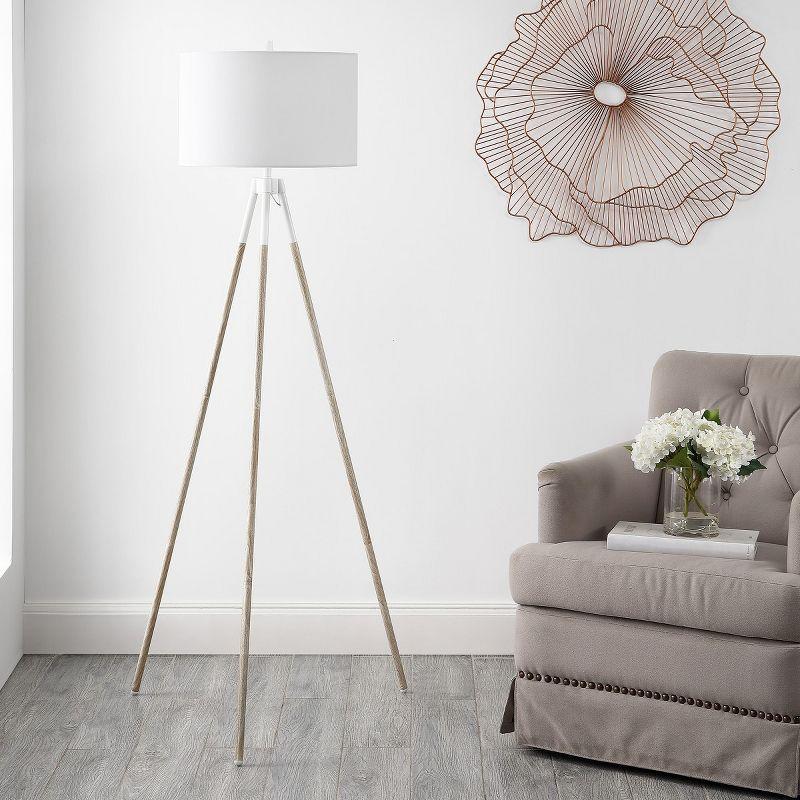 Idalia Rustic Chic White Metal & Wood Tripod Floor Lamp