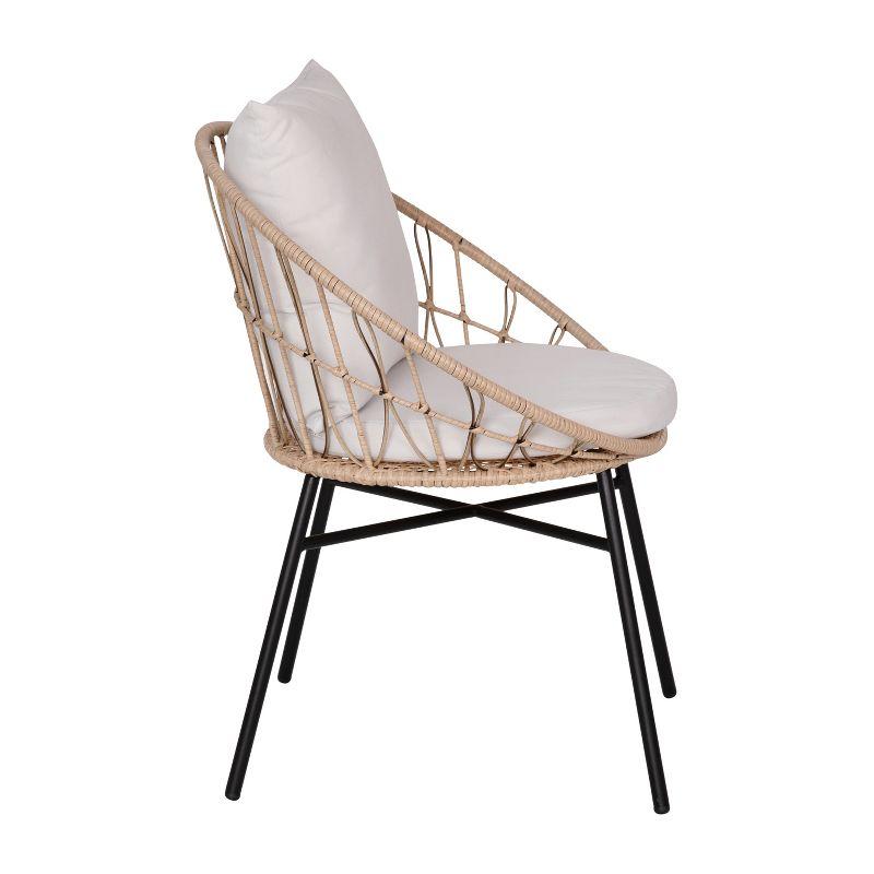 Flash Furniture Devon Set of 2 Indoor/Outdoor Modern Papasan Patio Chairs, Rope with Tan Finish PE Wicker Rattan and Light Gray Cushions