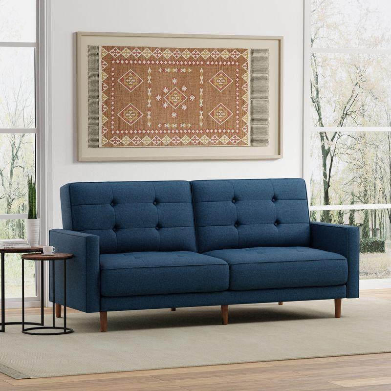 Mies 81.5" Linen Fabric Tufted Sleeper Sofa with Track Arms in Blue