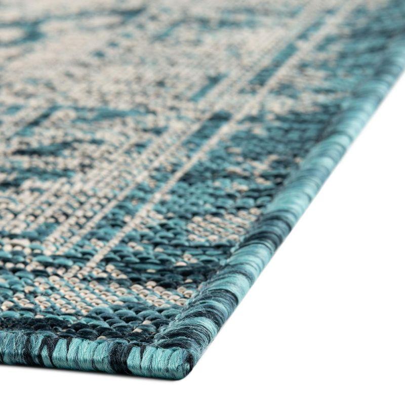 Teal Medallion Easy-Care Outdoor Rectangular Rug