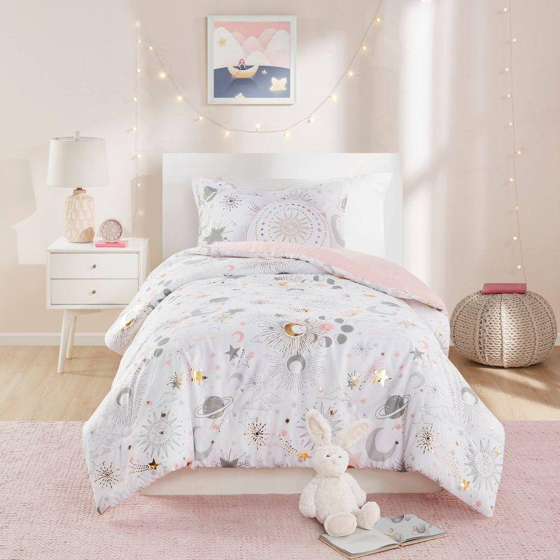 Celia Blush/Gold Starry Sky Metallic Print Comforter Set