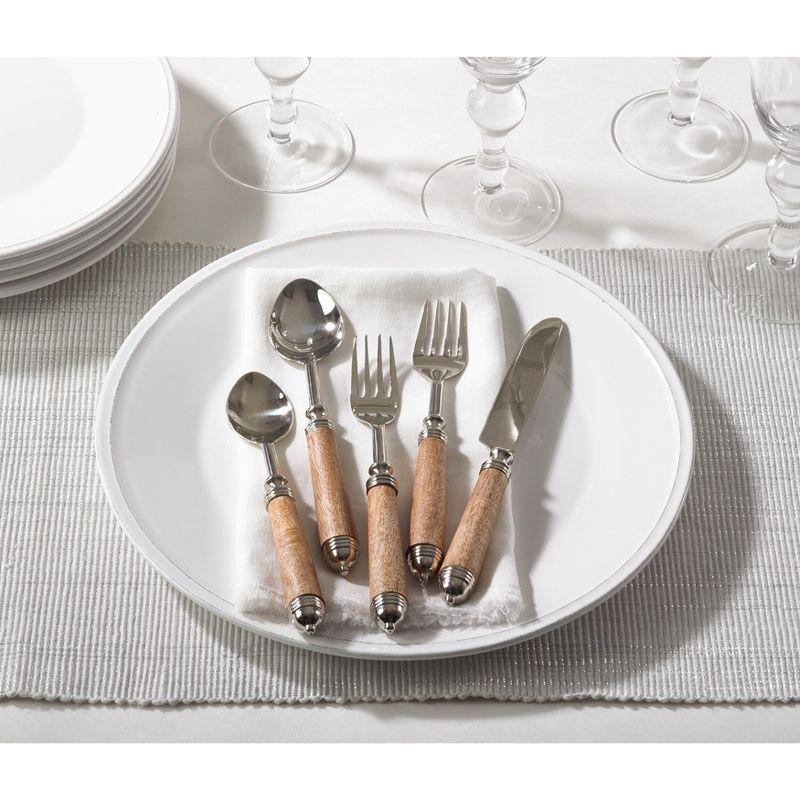 Natural Bark Wood Handle Stainless Steel Flatware Set, 5-Piece