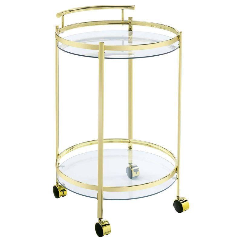 Coaster Chrissy Modern 2 Tier Round Glass Bar Cart Brass