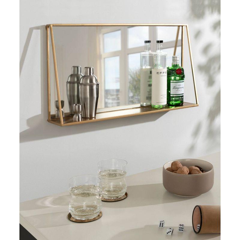 28"x16" Lintz Metal Framed Decorative Wall Mirror with Shelf Gold: Modern Rectangle, No Assembly - Kate & Laurel All Things Decor