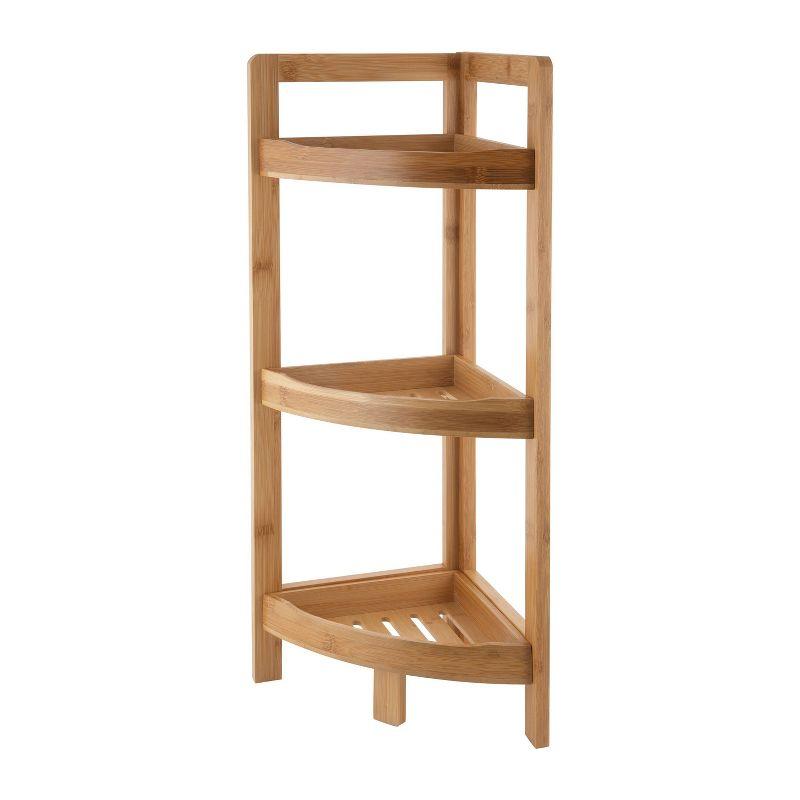 Organize It All 3 Tier Lohas Collection Corner Shelf Brown: Bamboo Linen Tower, Universal Storage, 3 Shelves