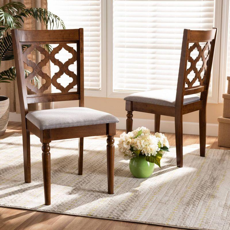2pc Ramiro Fabric and Wood Dining Chairs Set Gray/Brown - Baxton Studio