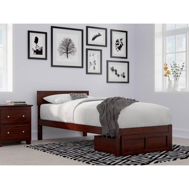 Boston Twin Wood Frame Upholstered Bed with Headboard Drawer