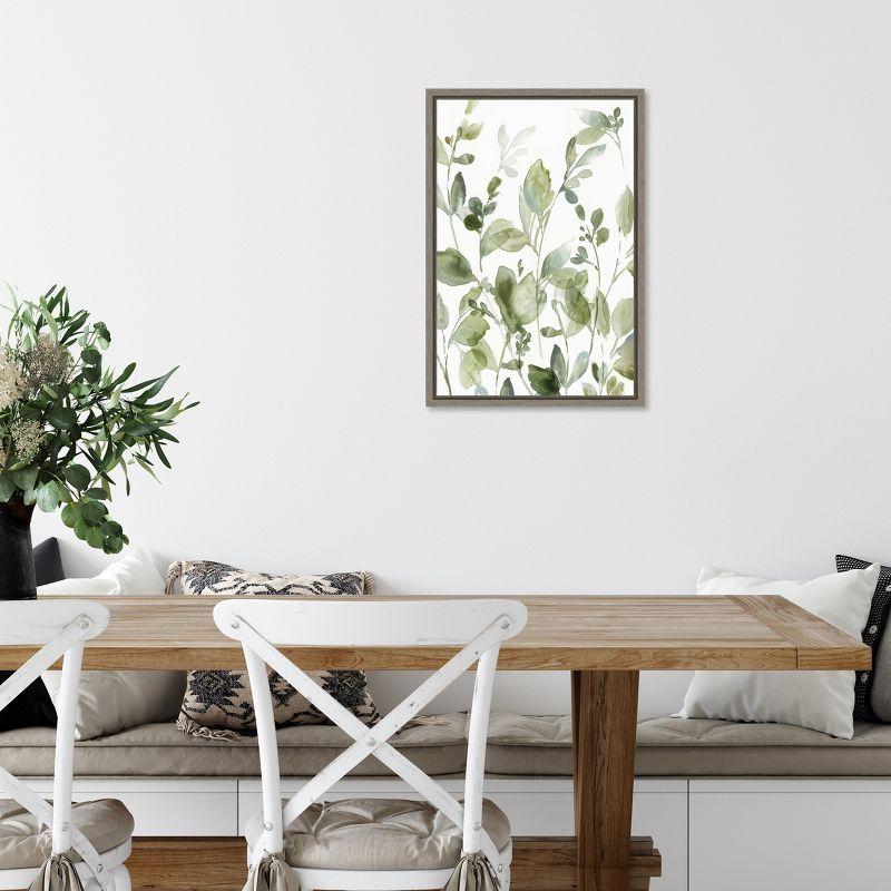 Green Botanical Print on Canvas with Gray Frame