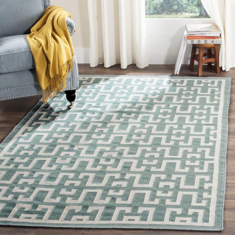 Dhurries DHU621 Hand Woven Flat Weave Accent Rug Seafoam / Ivory 3' X 5' - Safavieh.