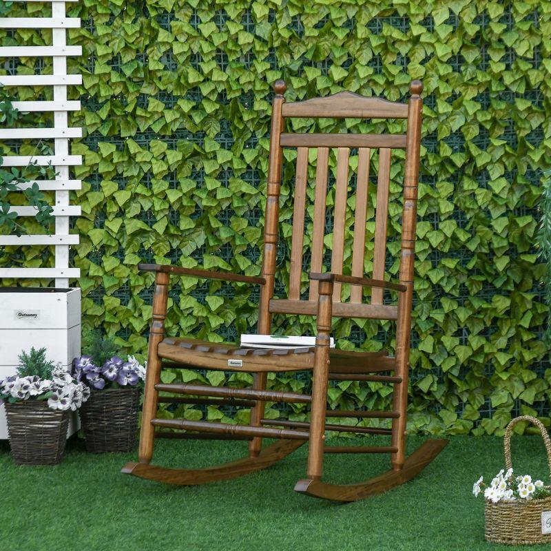 Brown Wooden High-Back Rocking Chair with Arms