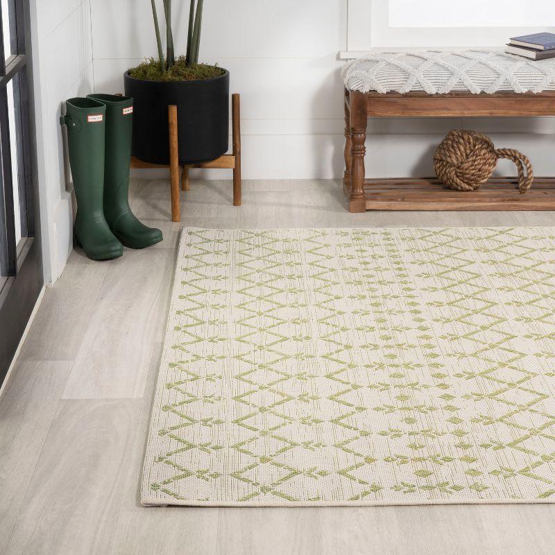 3' x 5' Ourika Moroccan Geometric Textured Weave Indoor/Outdoor Area Rug, Cream/Green - JONATHAN Y