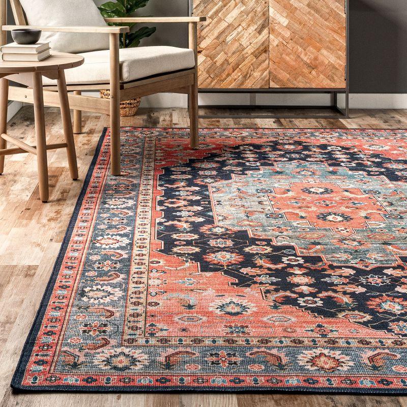 Nuloom Francis Persian Medallion Machine Washable Indoor Area Rug Blue 4' x 6'