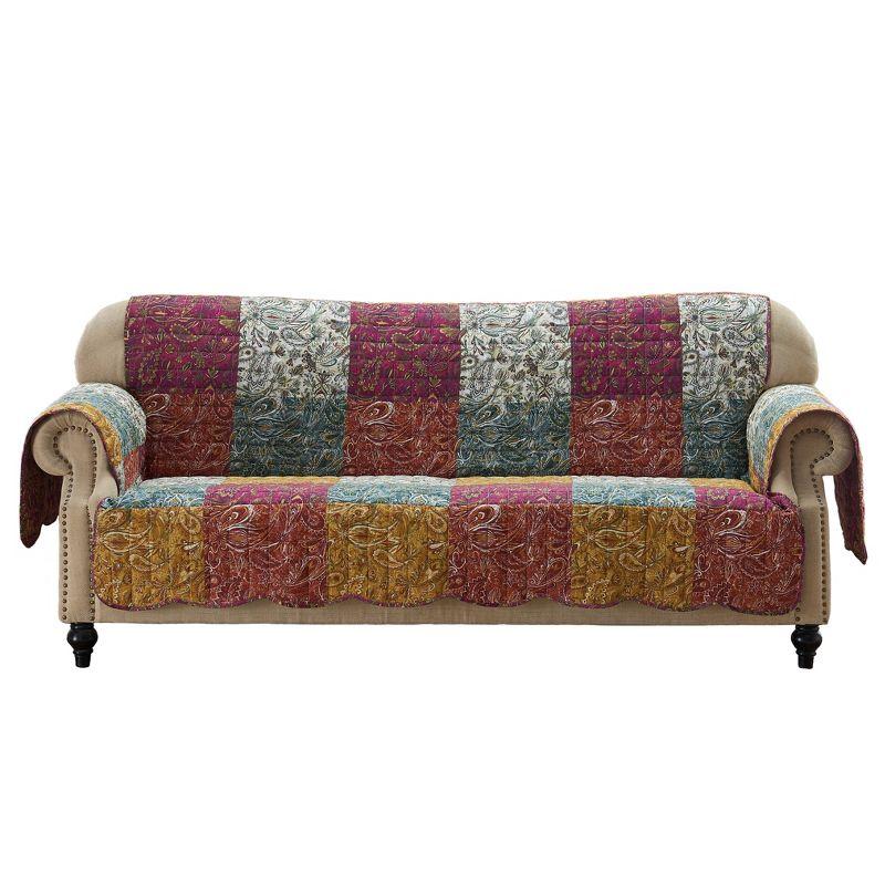 Mid-Century Modern Reversible Paisley Sofa Protector in Purple