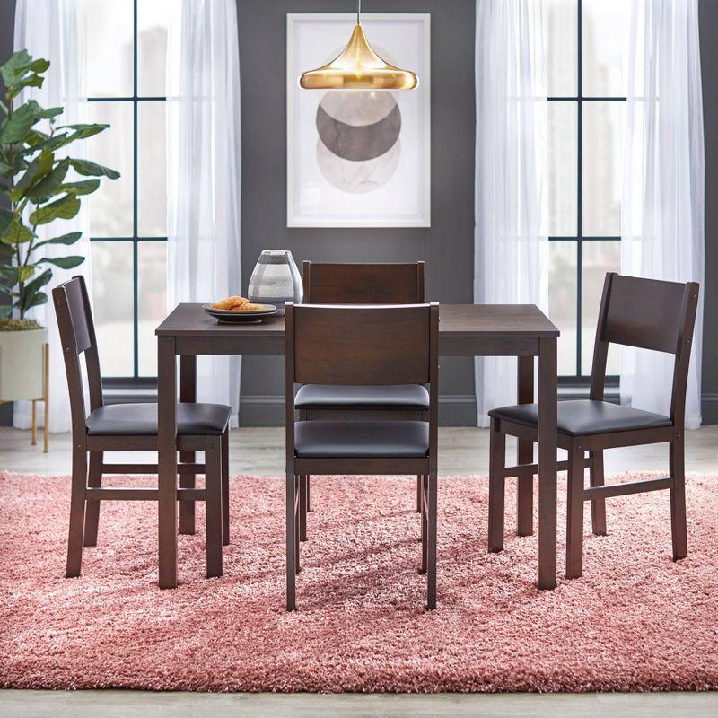 Buylateral 5pc Lucca Dining Set Brown : Rectangle Table, 4 Upholstered Chairs, Rubberwood Frame