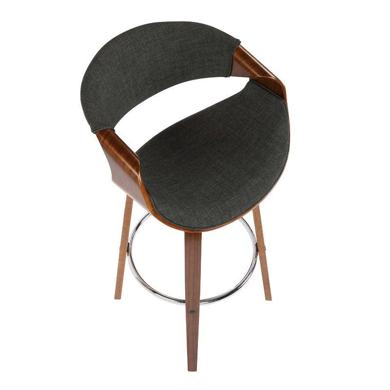 Curvini Charcoal Fabric and Walnut Wood Swivel Barstool Set