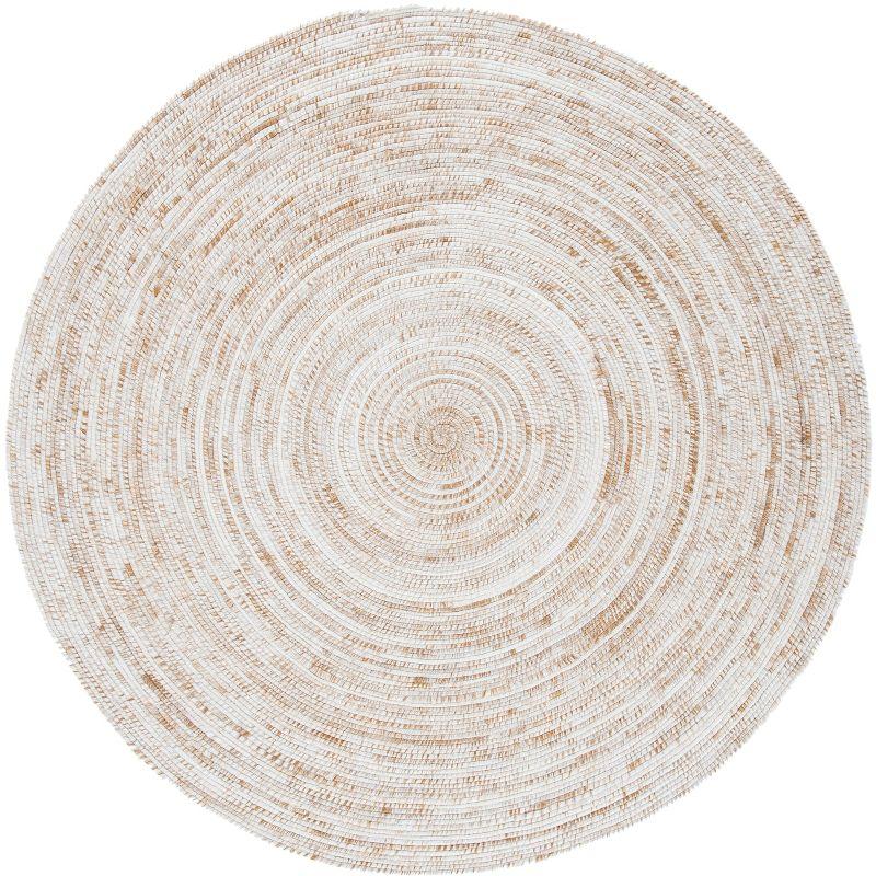 Ivory and Brown Round Braided Synthetic Area Rug