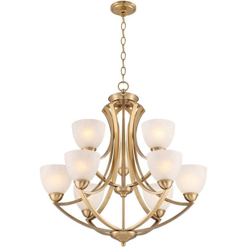 Possini Euro Design Milbury Soft Gold Chandelier 30" Wide Industrial Tiered White Glass Shade 9-Light Fixture for Dining Room House Kitchen Island