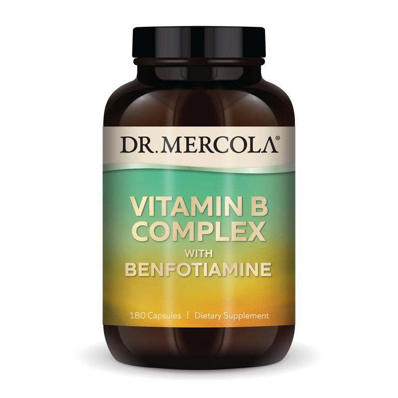 Dr. Mercola Vitamin B Complex, 90 Servings (180 Capsules), with Benfotiamine, Dietary Supplement, Supports Energy Production, Non-GMO