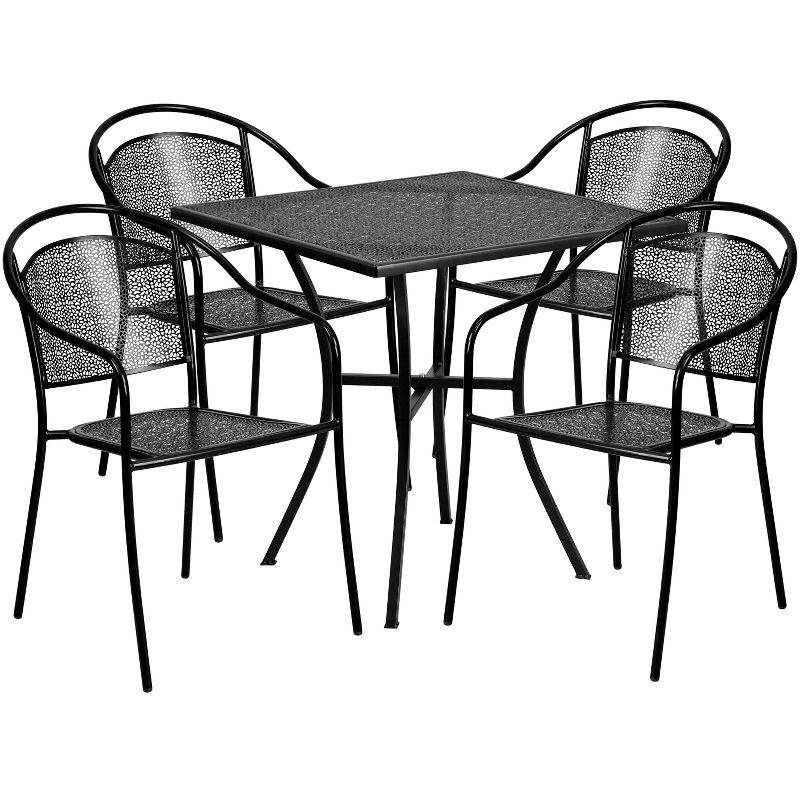 Commercial Grade 28" Square Indoor-Outdoor Steel Patio Table Set with 4 Round Back Chairs